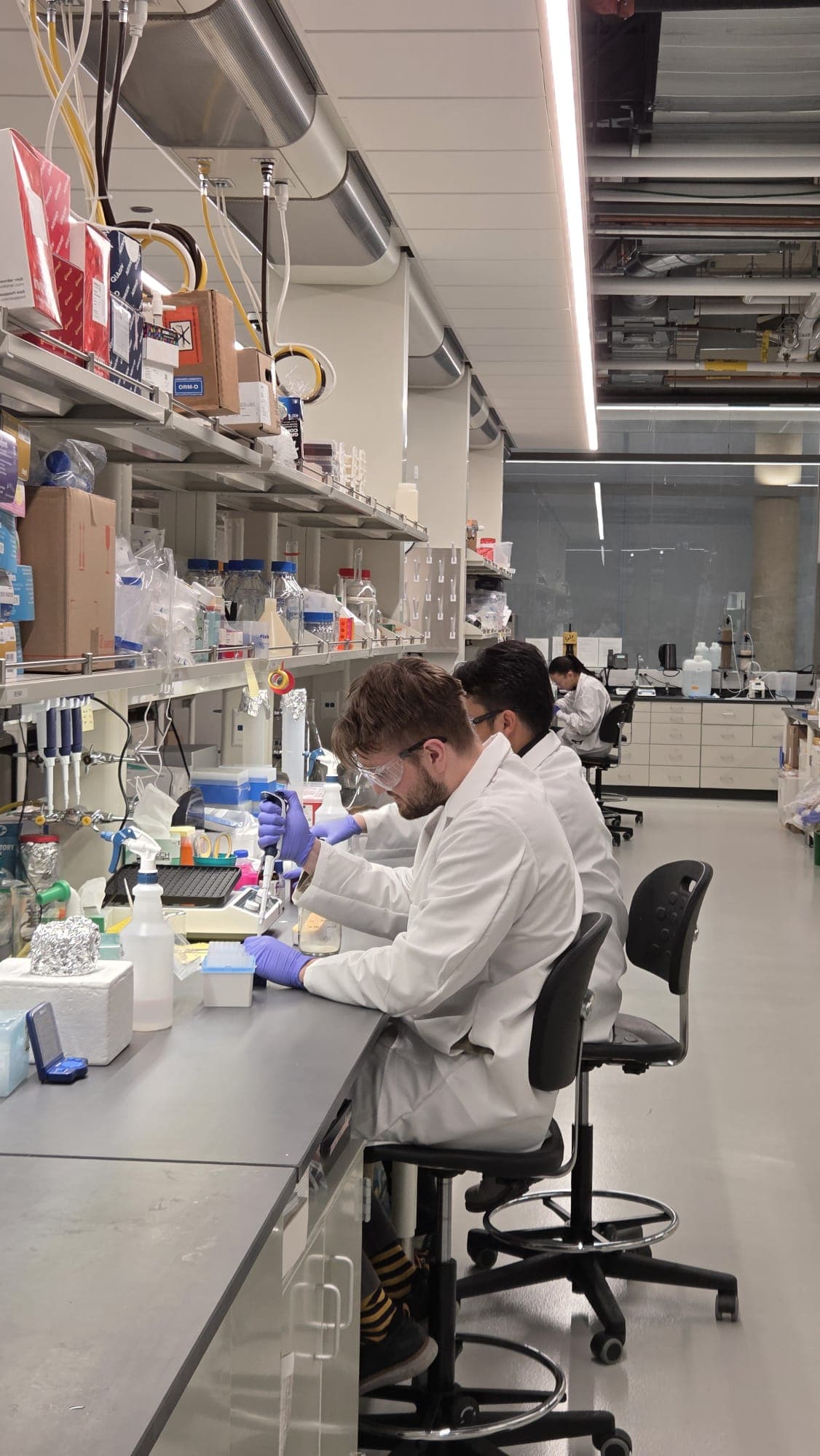 Re:Pair team members collaborating in the lab on cell-targeting research.